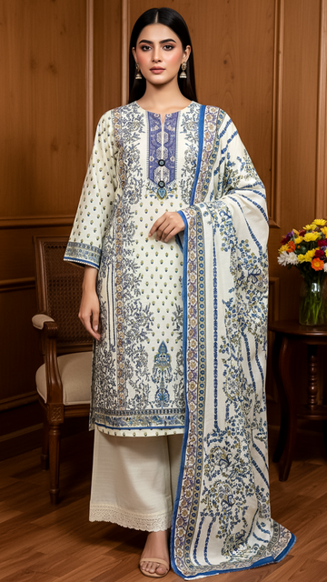 3 Piece - Khaddar Printed Suit- KSG-V11-08