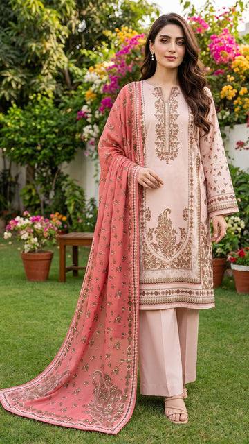 3 Piece- Printed Lawn - DTD-V13-09