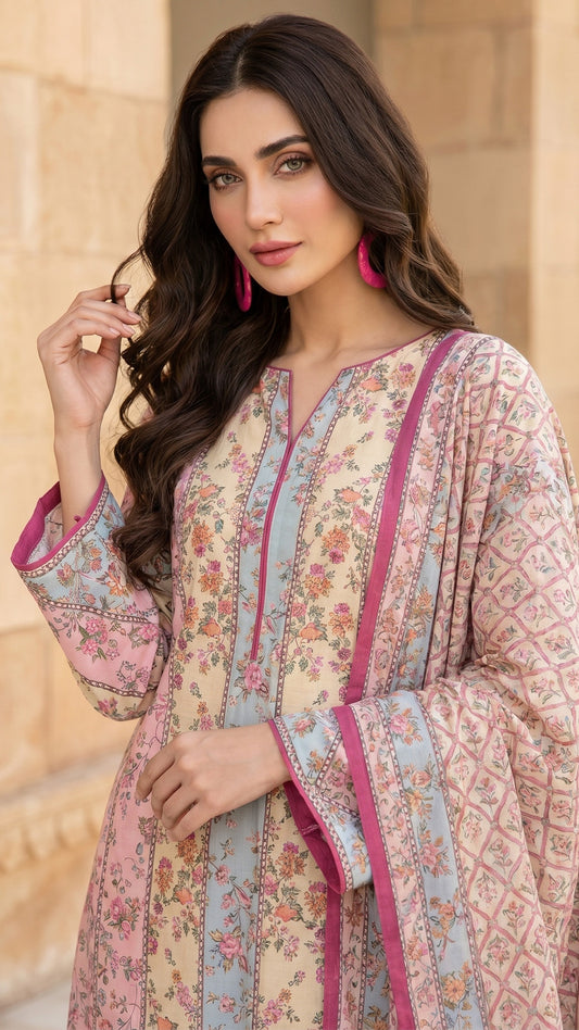 3 Piece- Printed Lawn - DTD-V13-03