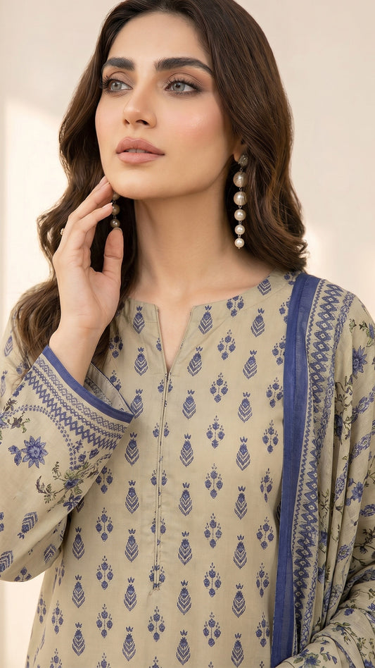 3 Piece- Printed Lawn - DTD-V13-07