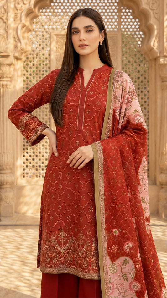 3 Piece- Printed Lawn - DTD-V13-12