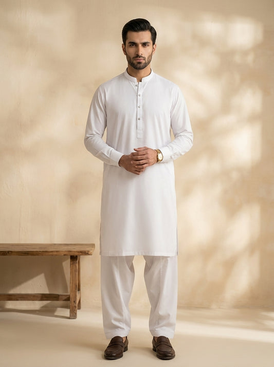 Pure White Shalwar Kameez ( Men-V6-03  )