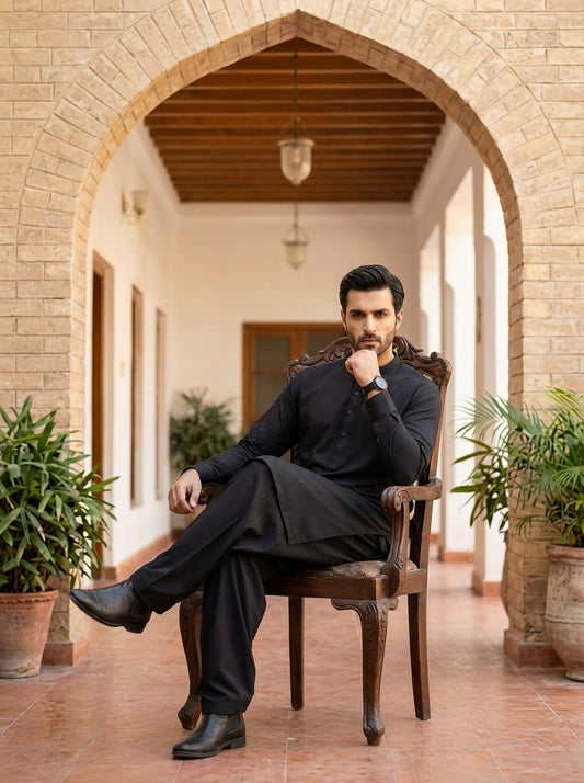 Jet Black Shalwar Kameez ( Men -V6-04 )