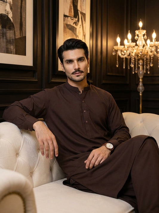 Chocolate Brown Shalwar Kameez ( Men-V6-06  )