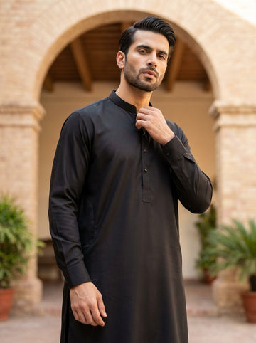 Jet Black Shalwar Kameez ( Men -V6-04 )